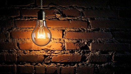 Wall Mural - A single burnt-out lightbulb hanging from a frayed wire, casting dim light over a decayed brick walls, widescreen