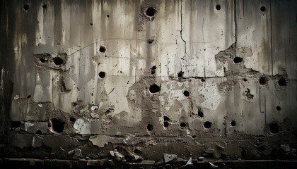Wall Mural - Concrete grunge wall with bullet holes, weathered stains, and an apocalyptic urban decay atmosphere, widescreen