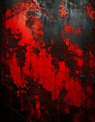 Wall Mural - Heavy grunge background with red and black hues, resembling rusted metal with deep corrosion
