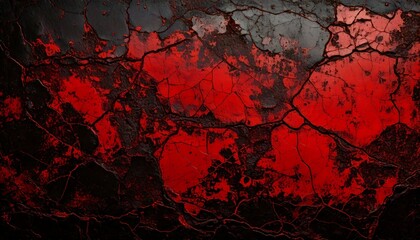 Wall Mural - Heavy grunge background with red and black hues, resembling rusted metal with deep corrosion, widescreen