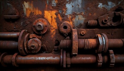 Wall Mural - Heavy industrial grunge with steel textures, rusted bolts, and a raw mechanical feel