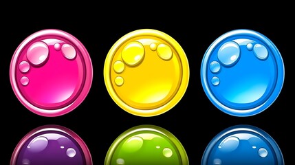 Colorful bubble buttons on black background for game use