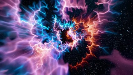 Wall Mural - wormhole opening in colorful nebula with bright stars