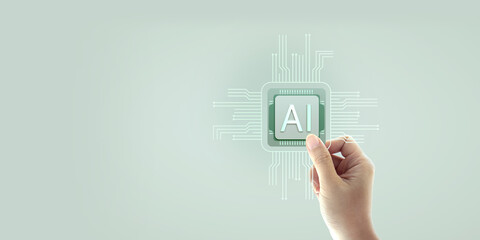 Wall Mural - a hand showing technology, generative ai, artificial intelligence, cyber security, digital transform