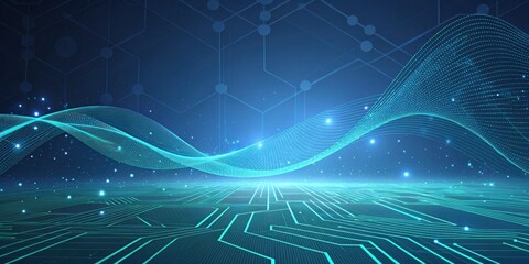 Abstract digital wave flowing over circuit board background
