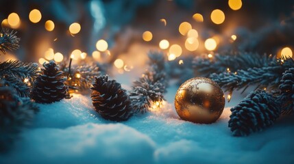 Wall Mural - gold christmas ornament snowy ground