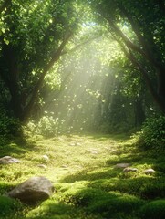 Wall Mural - Sunshine through forest trees