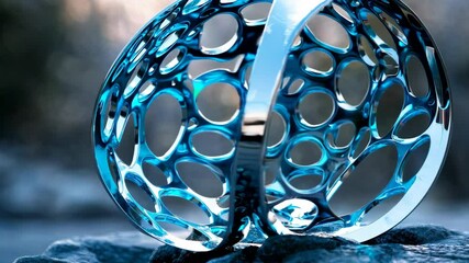 Wall Mural - rotating blue gyroid structure on a rock