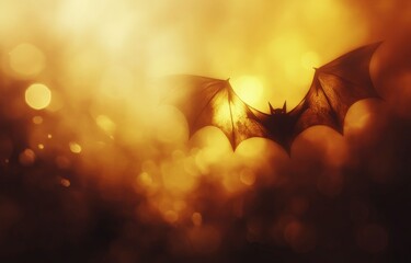 Wall Mural - A blurred yellow and dark brown background with soft, out-of-focus light in the shape of bat wings, creating an abstract art effect