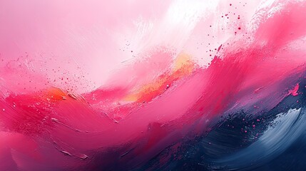 Wall Mural - this abstract background in trendy pink features energetic brushstrokes and paint spots, creating a 