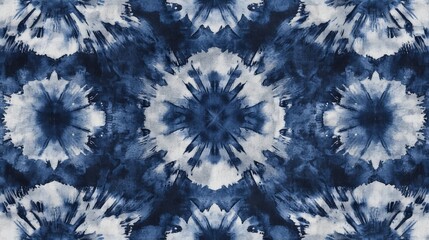 Wall Mural - indigo and grey shibori patterns, creating an abstract design with multiple layers for depth. The background is dark blue to create contrast