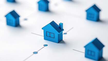 Blue house model on white background, symbolizing real estate concepts