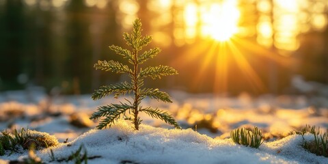 Wall Mural - Snow-covered tree sprout