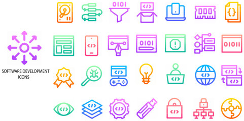 Software Development simple concept 28 colour icons set. Contains such software, set, project  .Vector illustration.