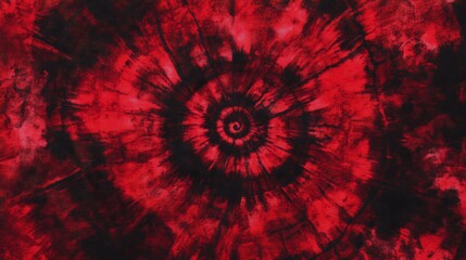 Wall Mural - A red tie-dye pattern, with dark shades of crimson and scarlet, blending together in an intricate spiral design. The background is solid black to highlight the detailed texture of the fabric