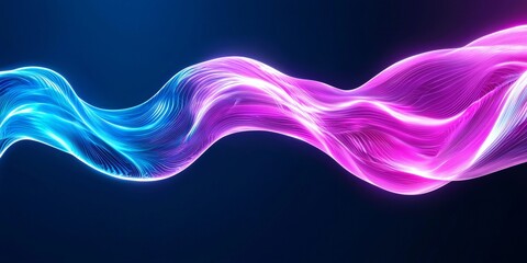 Wall Mural - a vibrant wave of blue and pink light glides through a dark background, creating an ethereal and dyn