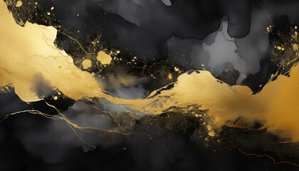 charcoal and gold watercolor background with metallic splashes over deep black tones