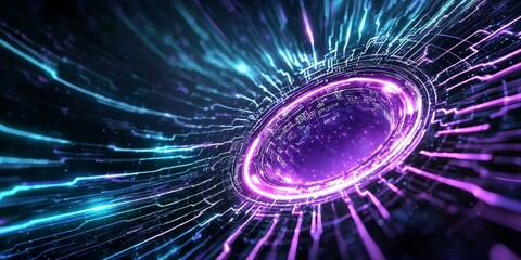 Wall Mural - A vibrant, abstract image featuring swirling lines and a central glowing orb, evoking a sense of motion and energy in a cosmic style.