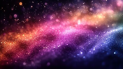 Wall Mural - trendy purple, green, and pink circles bokeh create a festive glitter effect on a dark background wi