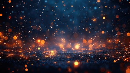 Wall Mural - trendy yellow gold bokeh festive glitter dark background with copy space, christmas lights pattern.