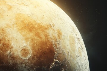 Wall Mural - planet surface with craters. gold color sphere in dark sky with stars. moon or planet with details o