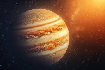 Wall Mural - jupiter planet close up. gas giant with many colors. swirling clouds and orange glow. universe and s