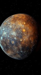 Wall Mural - planet mercury surface close up. craters on planet in space. round world with rough terrain. celesti