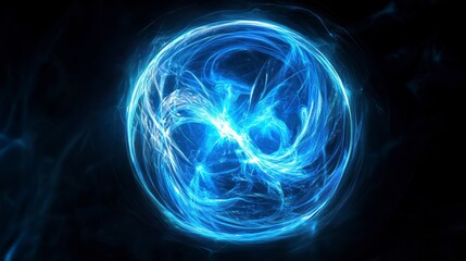Wall Mural - abstract energy sphere, glowing blue orb, dark background. possible use science fiction, technology,