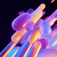 Fototapete - Abstract Glowing Capsules and Cylinders: Luminous and Translucent Forms on Dark Background