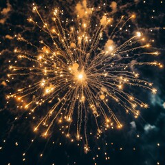 Leinwandbilder - Golden Burst: A Dazzling Fireworks Display Illuminates the Night Sky with Radiant Explosions of Light and Color