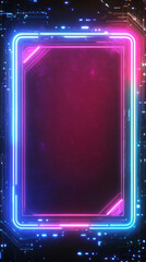 Wall Mural - neon frame glowing on motherboard, futuristic technology background