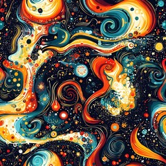 Wall Mural - colorful swirl and star seam pattern creating a whimsical abstract design for creative projects