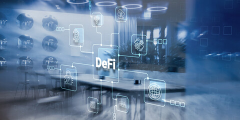 defi decentralized finance. technology blockchain cryptocurrency concept