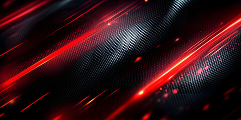 Wall Mural - bright red streaks contrast sharply against a dark carbon fiber technology led light background, cre