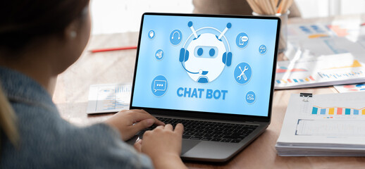 Fototapete - Chatbot software application for brisk online business that automatically reply to customer questions