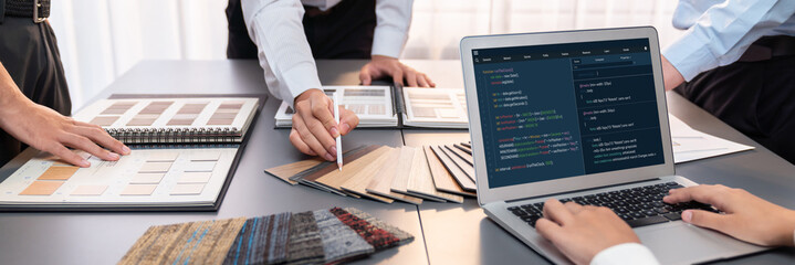 Software development programming on computer screen for brisk application and program coding
