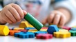 © PirisaTK - Child engaging with colorful building blocks indoor playroom creative learning activity bright environment close-up shot