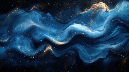 Abstract classic blue shimmer strokes on black, a hand-drawn frame with a glittering effect.