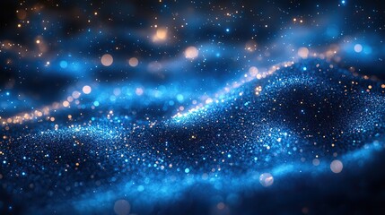 Wall Mural - blue glitter shimmering background, underwater space bokeh effect.