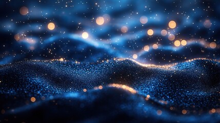 Wall Mural - Blue glitter shimmering background, underwater space bokeh effect.