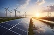 © Anyket - Solar panels and wind turbine. Solar energy field and wind turbines during a summer sunrise