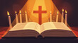 © Anna K@S - Open Bible with cross shadow under candlelight, spiritual reflection