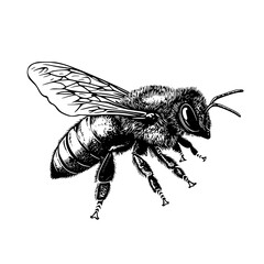 Engraved illustration of a bee showcasing detailed anatomy for product design purposes