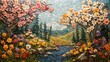 © Pter - Enchanting Mosaic Art Representation of a Serene Spring Landscape with Colorful Blossoms and Playful Creatures for Easter