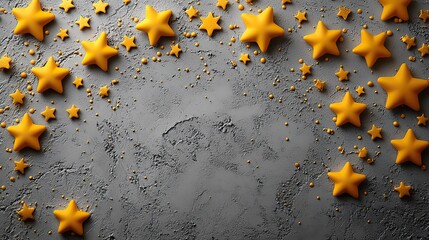 Wall Mural - cute yellow decorative stars sparse on a neutral gray background with copy space for text.