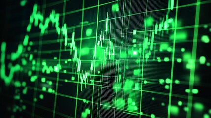 Aufkleber - Dynamic green financial chart with data spikes showing stock market trends and analysis : Generative AI