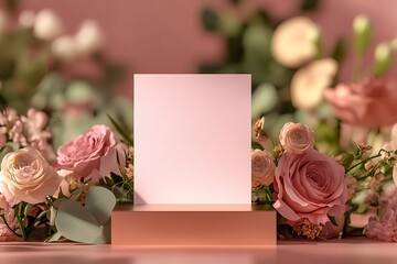 Leinwandbilder - Elegant pink and white floral arrangement with a blank card for customizing messages and greetings : Generative AI