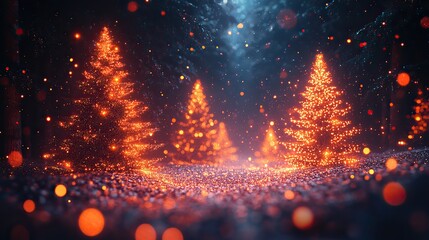 Wall Mural - digital distorted holographic christmas trees border a modern cyberpunk background with glitch effec