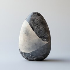 Poster - Unique Decorative Egg Sculpture with Marble Texture and Contrasting White Patch, Artistic Home Decor