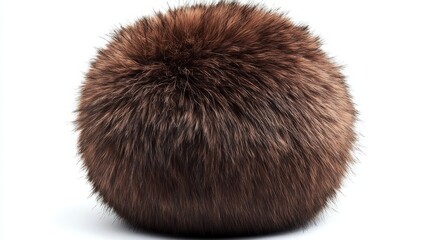 a rich chocolate brown faux fur ball with a plush, dense texture, isolated on white